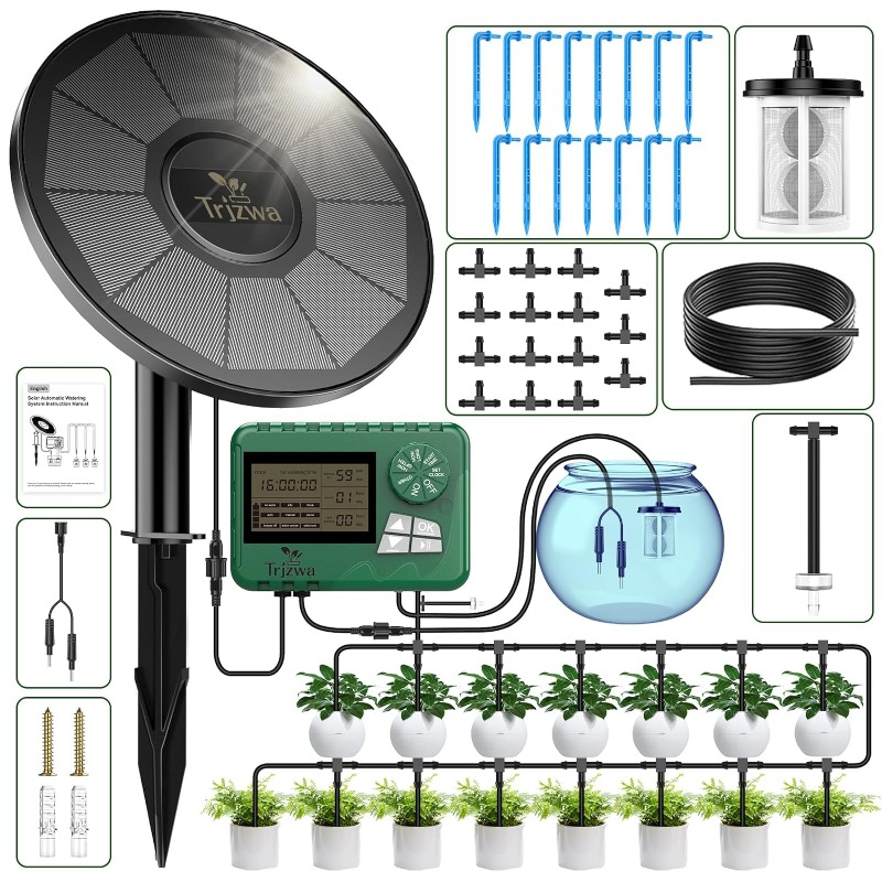 Smart Garden Watering System - ソーラー灌漑装置 温室灌漑 点滴灌漑キット 15Mホース付き 鉢植え用 自動タイマー付き