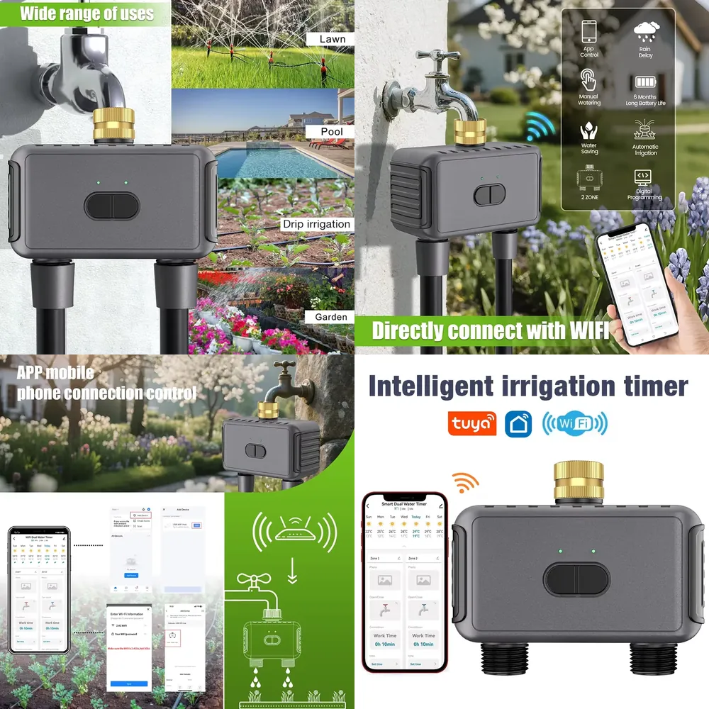 Smart Garden Watering System - WAP01 WiFiアプリ制御 デュアルホース水タイマー スマート2口スプリンクラータイマー ガーデン散水システム 点滴灌漑
